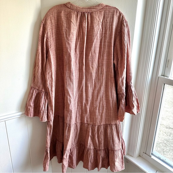 Faherty Kasey Dream Cotton Gauze Tiered Mini Dress Sunwashed Dusty Rose Size L - Picture 7 of 8